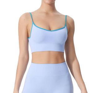 Color-blocked Thin-strap Sports Bra Scoop Neck Shockproof Yoga Women's Fit <b>One</b>-piece <b>Cup</b> - Product Image 5