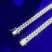 Joyería Fina al por Mayor, Plata de Ley, Moissanita Baguette, Chapado en Oro de 14K, Cadenas Cubanas de 10 mm