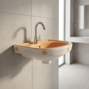 Wall-Mounted Solid Surface One Piece Glossy White Eco-Friendly Wash Basin Pedestal Bathroom Sink for Villa and Mall Use - Product Image 1