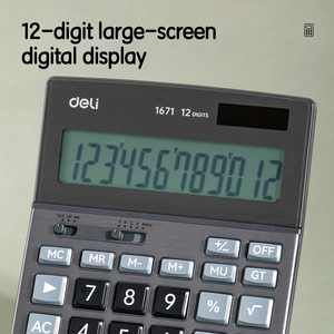 DELI e1671 # máy tính # kim loại-12 chữ số # tối màu Xám năng lượng kép năng lượng mặt trời + Pin màn hình lớn thiết kế hiển thị dễ đọc - Product Image 4