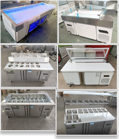Table de préparation réfrigérée commerciale en acier inoxydable de 1,5 m avec double porte pour pizzas, salades et sandwichs, et conteneur de refroidissement pour garnitures