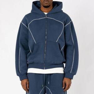 Sweat à capuche brodé streetwear à col rond et fermeture éclair, design ligne baggy, fabrication usine, vente en gros - Product Image 5