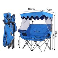 Chaise de camping avec auvent, chaise de plage avec auvent, chaise de directeur double pliable pour 2 personnes, portable pour la pêche, le pique-nique et le camping