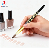 Pinceau pour ongles en métal noir et or, poils 100% Kolinsky, ondulés, vente en gros # 2- # 24 pinceaux à ongles personnalisés avec logo Kolinsky