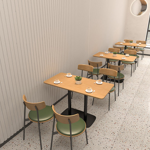 Conjunto de Asientos Modernos de Madera para Restaurante, Mesa de Comedor Rectangular, Sillas, Muebles para Cafetería, Salón y Restaurante - Product Image 4