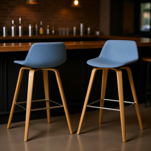 Ensemble de 2 tabourets de bar Randolph, base en bois bleu denim, design moderne, pour comptoir de bar - Product Image 2