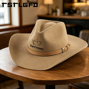 Sombrero de Vaquero de Fieltro de Lana Color Bronceado con Logotipo Personalizado, Venta al por Mayor, Sombrero Occidental con Hebilla y Banda, Estructurado, Fabricante - Product Image 5