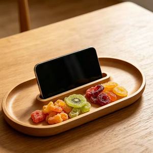Beechwood Phone Stand <b>Tray</b> Oval Multifunction <b>Storage</b> <b>Trays</b> For Snacks And Devices - Product Image 2