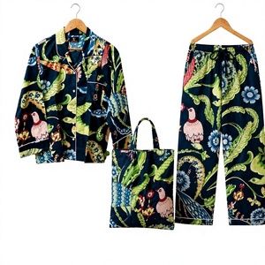 Women's Floral Print 100% Cotton Soft Casual Summer Long Sleeve <b>Two</b> <b>Piece</b> Drawstring Closure ODM Pajama <b>Set</b> Nightwear <b>Lounge</b> <b>Set</b> - Product Image 1