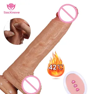 SacKnove Adult Female Wireless Big Silicone Heated Telescopic Thrusting Realistic Penis Bulk Sex Toys Dildo Vibrator for Woman