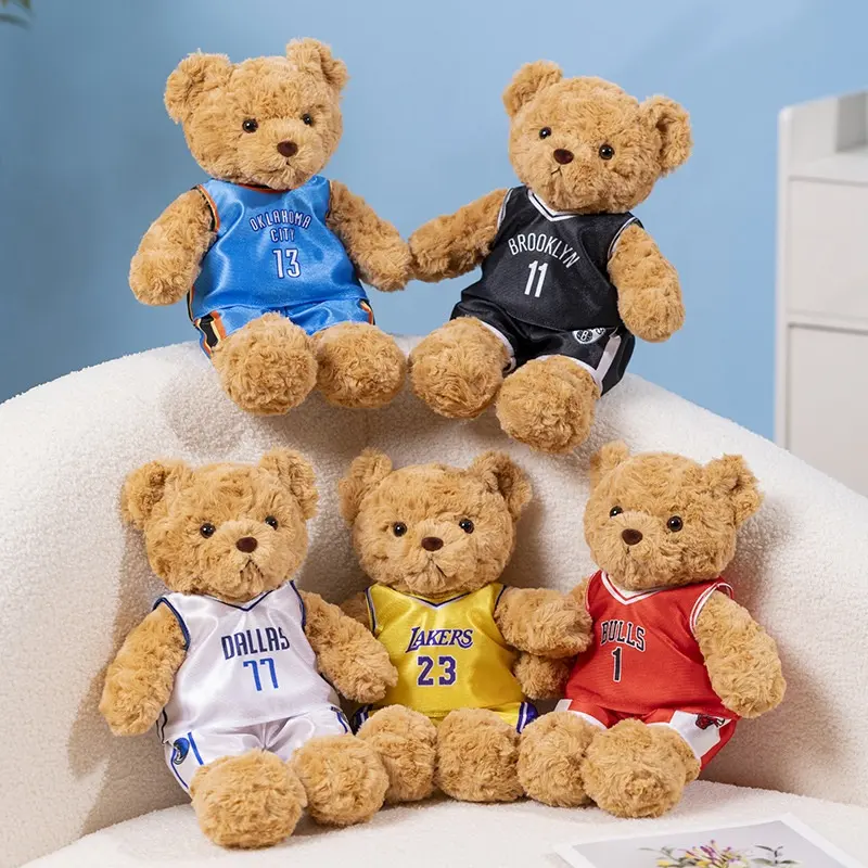 Fabrik Großhandel individuelles tragbares Jersey gefüllter Teddybär Plüschtiel Basketballbezogene Geschenke weiche Spielzeuge