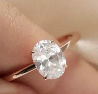 1 karat oval kesim laboratuvar üretimi lazerle işlenmiş elmas kadın nişan yüzüğü, 14 ayar altın romantik stil IGI sertifikalı