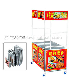 광고 공간이 있는 이동식 마켓 다이닝 카트, 접이식 스낵 상업용 스테인리스 스틸 바퀴 달린 판매 카트 - Product Image 2