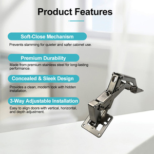 <span class=keywords><strong>Indivisible</strong></span> ajustable 3D 170 grados bisagra hidráulica cierre suave 304 bisagras de gabinete de cierre suave inoxidable - Product Image 2