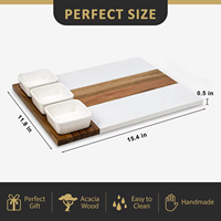 Planche à charcuterie LOMATO en marbre et bois d'acacia, nouveau design, avec 3 bols en céramique et un ensemble de couteaux en bambou - Durable et écologique
