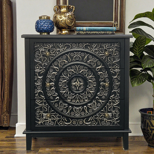 ארון עץ מודרני שלוש מגירות עם פורניר אפר ברהיטים שחור מסוגנן למגורים וחדר אוכל - Product Image 1