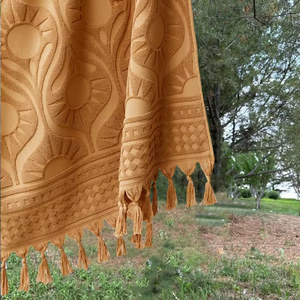 Sang Trọng Retro Hình Học Thêm Lớn 100% Bông Tùy Chỉnh Dệt Khăn Jacquard Bãi Biển Khăn Hai Mặt Nổi Khăn Với Tua - Product Image 4