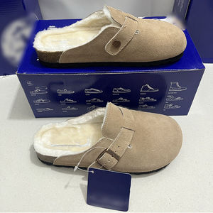 Chaussons d'extérieur pour femmes en daim doublés de fourrure et rembourrés de coton, style <span class=keywords><strong>Birkenstock</strong></span>, pour l'automne et l'hiver, plateforme épaisse - Product Image 1