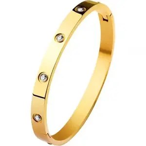 Que Ming Jewelry Artilady Love Bangle 18K Gold Plated Stainless Steel Gold Screwdriver Zircons Bangles Bracelet For Men Women Je