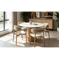 Table à manger ronde en marbre blanc au design moderne avec base en bois pour 6 personnes - Prix de gros