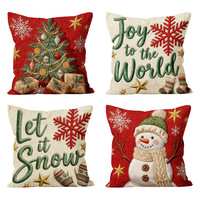 Housse de coussin de Noël aspect lin personnalisée 45x45, broderie bonhomme de neige et flocon de neige, Joy to the World, décoration nordique pour la maison
