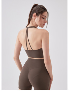 Women Twist Front Deep V Halter Yoga Tank <b>Top</b> Removable Chest Pad Slim Stretch Sports Crop <b>Top</b> <b>Low</b> Impact Pilates Fitness Vest - Product Image 3