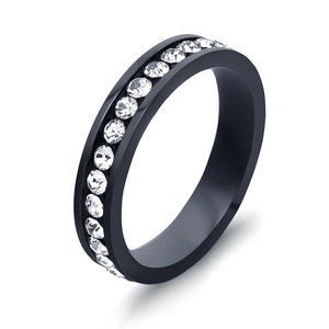 Diamond Set <b>Couple</b> <b>Rings</b> 4MM Round Brilliant Cut Stainless Steel Wedding Bands Unisex Rose Gold Gunmetal Steel - Product Image 3