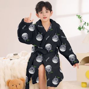 Peignoir <span class=keywords><strong>de</strong></span> <span class=keywords><strong>nuit</strong></span> en polaire corail doux et chaud pour garçons, enfants et adolescents, en polyester tricoté, collection automne-hiver - Product Image 2