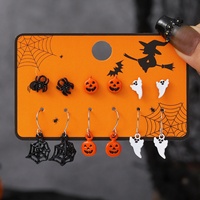 Ensemble de boucles d'oreilles tendance en alliage, motif tête de citrouille et fantôme, style Halloween, thème horreur sombre, pour femmes, best-seller transfrontalier Europe-Amérique