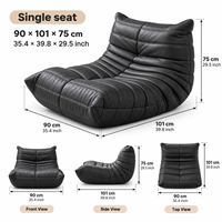 Fauteuil d'appoint Caterpillar en tissu noir aspect cuir, confortable, élégant, durable, ergonomique, pour une meilleure relaxation, avec rembourrage épais