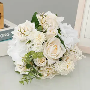 Wedding Bouquets For Bride Bridesmaid White Champagne Artificial Roses Flowers Wedding Decoration