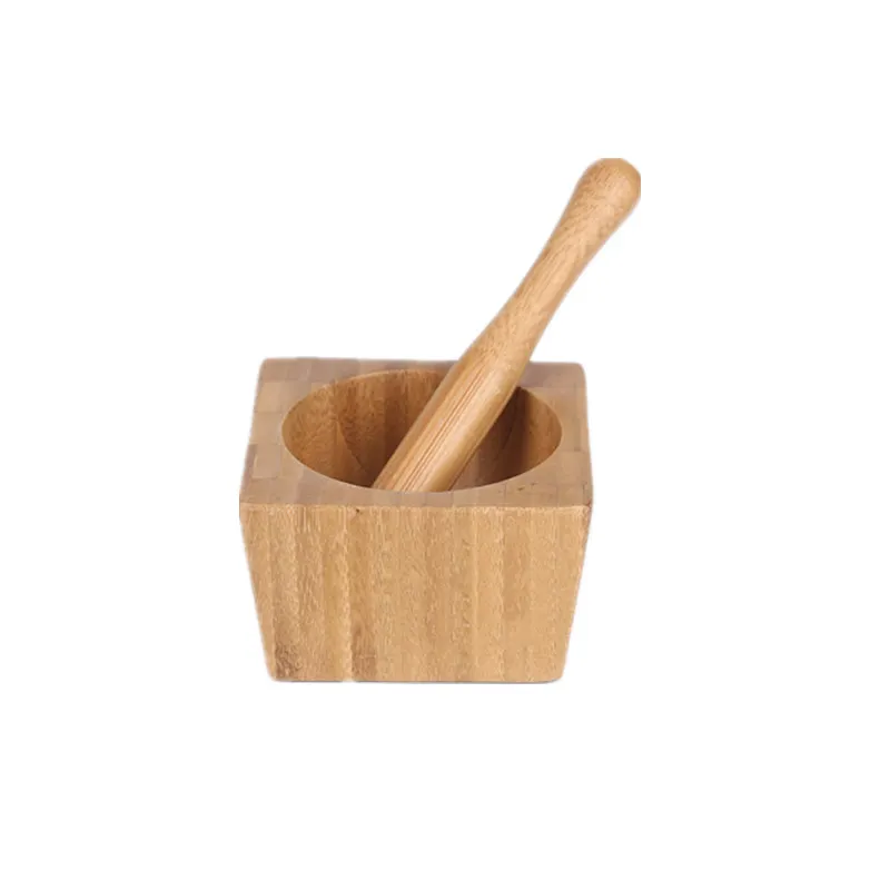 Pestle Grinding Bowl Set Bamboo Mortar And Pestle Pedestal Bowl Garlic Pugging Pot Spice Pepper Mill Tools Kitchen Tools
