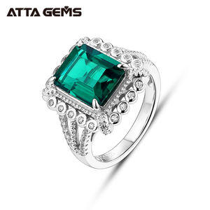 Bijoux fins bague 3ct 11*9mm taille émeraude laboratoire cultivé zambien émeraude pierre 925 bijoux en argent Sterling pour les femmes - Product Image 1