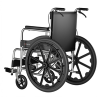 Fauteuil roulant pliable avec roues arrière solides de 24 pouces et coussin de siège respirant en Oxford, cadre en acier au carbone avec frein à main, plateau et table