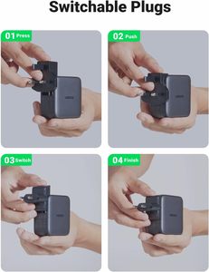 Sạc USB C UGREEN 65W, Sạc du lịch <span class=keywords><strong>3</strong></span> cổng Nexode GaN sạc nhanh quốc tế với phích cắm CN US UK EU, Bộ chuyển đổi nguồn USB C - Product Image 5