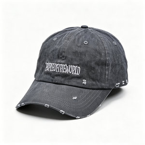 Vintage Washed Distressed 6-Panel Polyester/Cotton <b>Dad</b> <b>Hat</b> with Embroidery Letter Pattern Metal Buckle Closure Unisex - Product Image 2