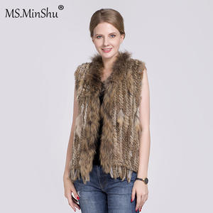 बुनना खरगोश फर बनियान एक प्रकार का जानवर फर ट्रिम के साथ लटकन Gilet - Product Image 2