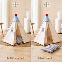 Tente tipi semi-fermée pour animaux de compagnie avec coussin amovible et lavable pour petits chiens et chats