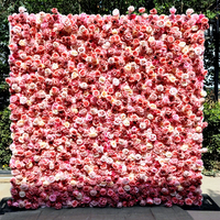 Panneau mural floral 3D enroulable en soie artificielle, simulation de roses de couleur claire, pour la décoration d'événements et de mariages