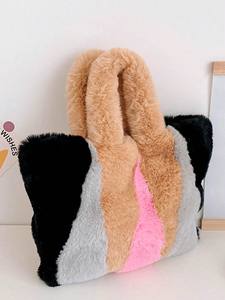 Tas Tangan Berbulu Kasual Kapasitas Besar Desain Baru Selempang Belanja Perjalanan Tas Jinjing Berbulu Wanita - Product Image 2