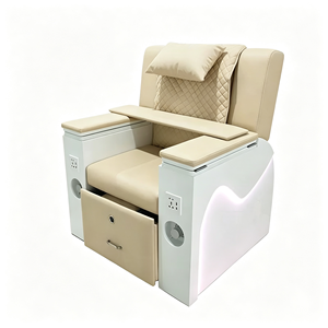 Beige LED <b>Light</b> Pedicure Spa Chair With Rolling Massage Electric Recliner <b>Pull</b>‑Out Foot Basin Manicure Chair For Nail Beauty - Product Image 3