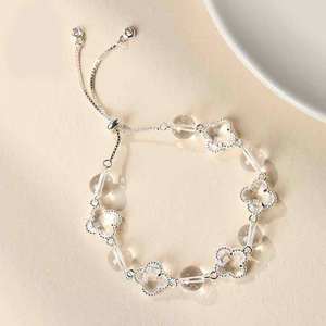 Woying Verstelbare Vier Klavertje Armband Met Natuurlijke Crystal Charms Legering Gold Tone Gelaagde Sieraden Voor Vrouwen Cadeau - Product Image 2