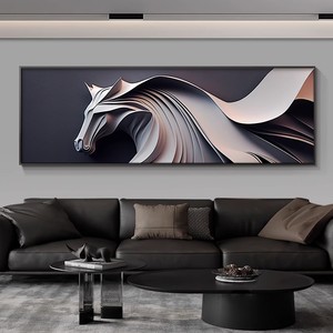 Cuadro Decorativo Moderno de Caballo a Óleo para Sala de Estar, Pintura Metálica Iluminada Enmarcada para Colgar en la Pared Detrás del Sofá - Product Image 5
