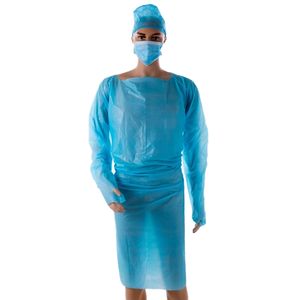 Tablier en plastique imperméable bleu clair à ouverture arrière en polyéthylène robe <span class=keywords><strong>CPE</strong></span> jetable médicale - Product Image 1