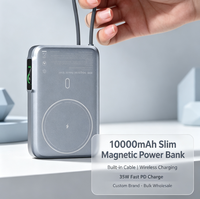 Batterie externe magnétique sans fil 10000mAh, charge rapide 35W PD, câble USB-C intégré, écran numérique intelligent TFT, approuvé par les compagnies aériennes