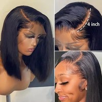 Perruque Lace Front 13X4 pas chère, vente en gros, perruques courtes bob vietnamiennes en cheveux humains, perruque Lace Front avec fermeture en dentelle transparente pour femmes noires