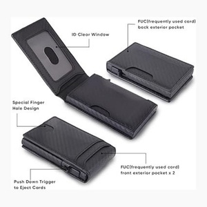 ที่ใส่บัตรเครดิต Boshiho แบบกำหนดโลโก้เอง ป้องกัน RFID ดีไซน์บางเฉียบ วินเทจ หนังลายดาว พร้อมคลิปหนีบอะลูมิเนียมแบบสั้น ดีดบัตรอัตโนมัติ - Product Image 3