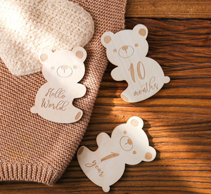 Cartes de développement mensuel en bois 3D interchangeables pour bébé nouveau-né, en forme d'ours en peluche, pour annonce de naissance et baby shower - Product Image 2