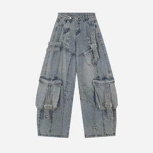 Vintage <span class=keywords><strong>Jeans</strong></span> Denim wanita, celana jins Denim abu-abu longgar pinggang tinggi, pakaian jalan kurus bernafas dengan celana ketat - Product Image 1