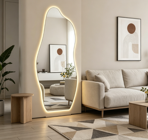Irregular Plastic Frameless LED Backlit <b>Touch</b> <b>Switch</b> Modern Wall-Mounted Vanity Mirror for Bedroom and Hotel Use - Product Image 4